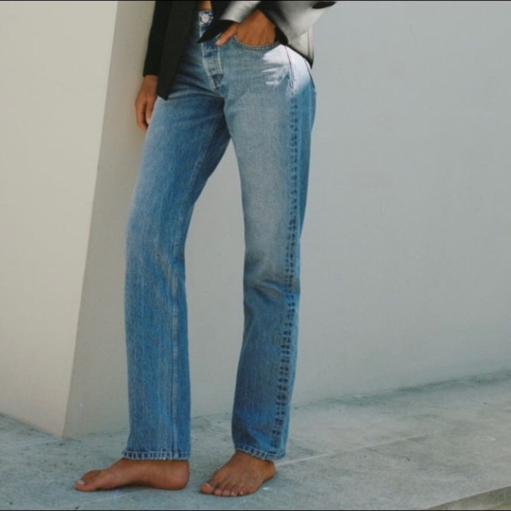 ISO Zara mid rise straight leg jeans